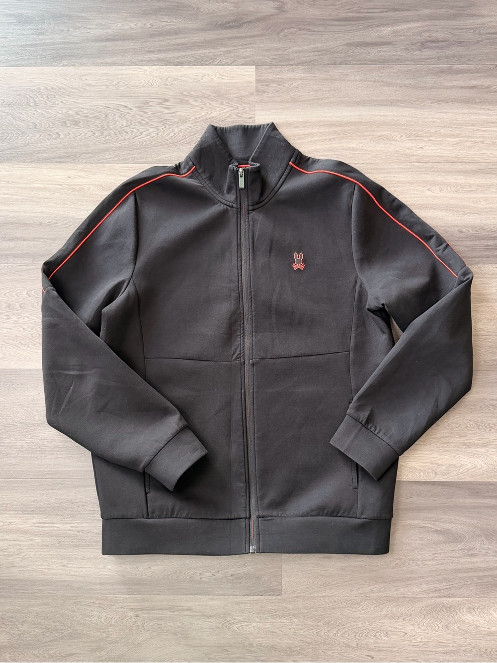 Psycho Bunny Travis Track Jacket Black Zip-Up Red Pink piping Large